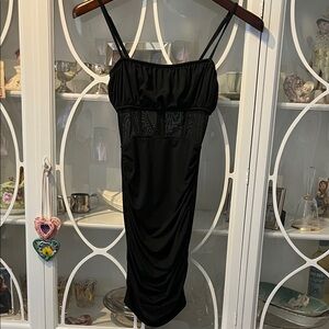 Superdown Black Ruched Slip Dress